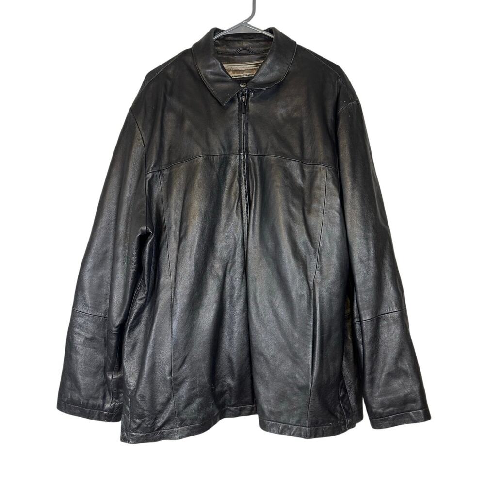 Vintage Wilson Leather Black Mens Jacket XL Full Zip Collar 90s Removable Liner